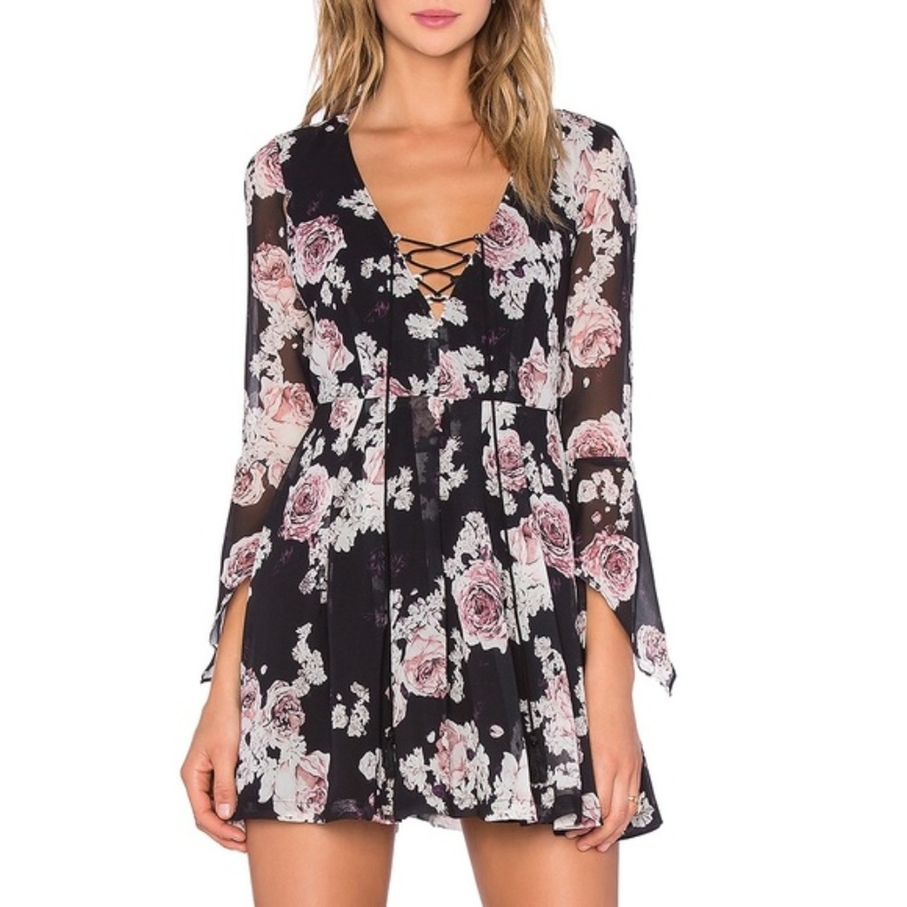 THE JETSET DIARIES FLORAL PRINTED BLACK MINI DRESS